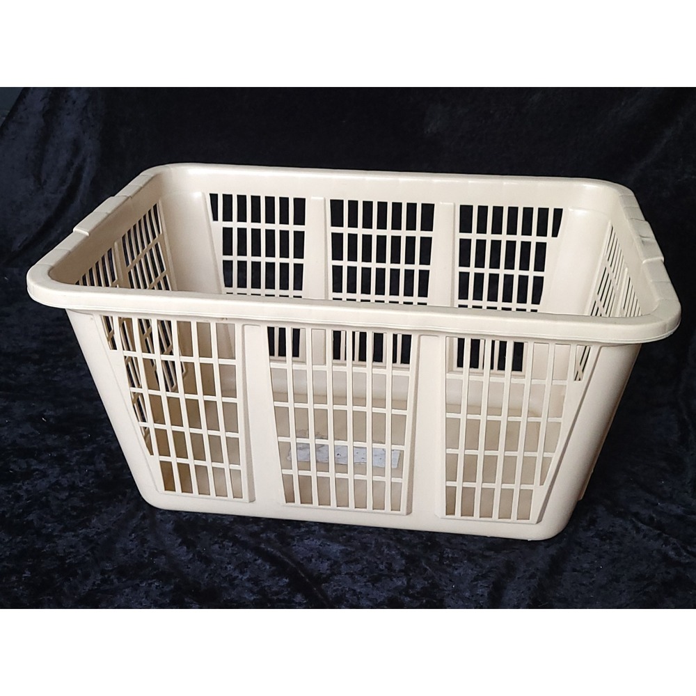 Vintage Rubbermaid 2965 Laundry Basket Beige Almond Plastic Rectangular Hamper